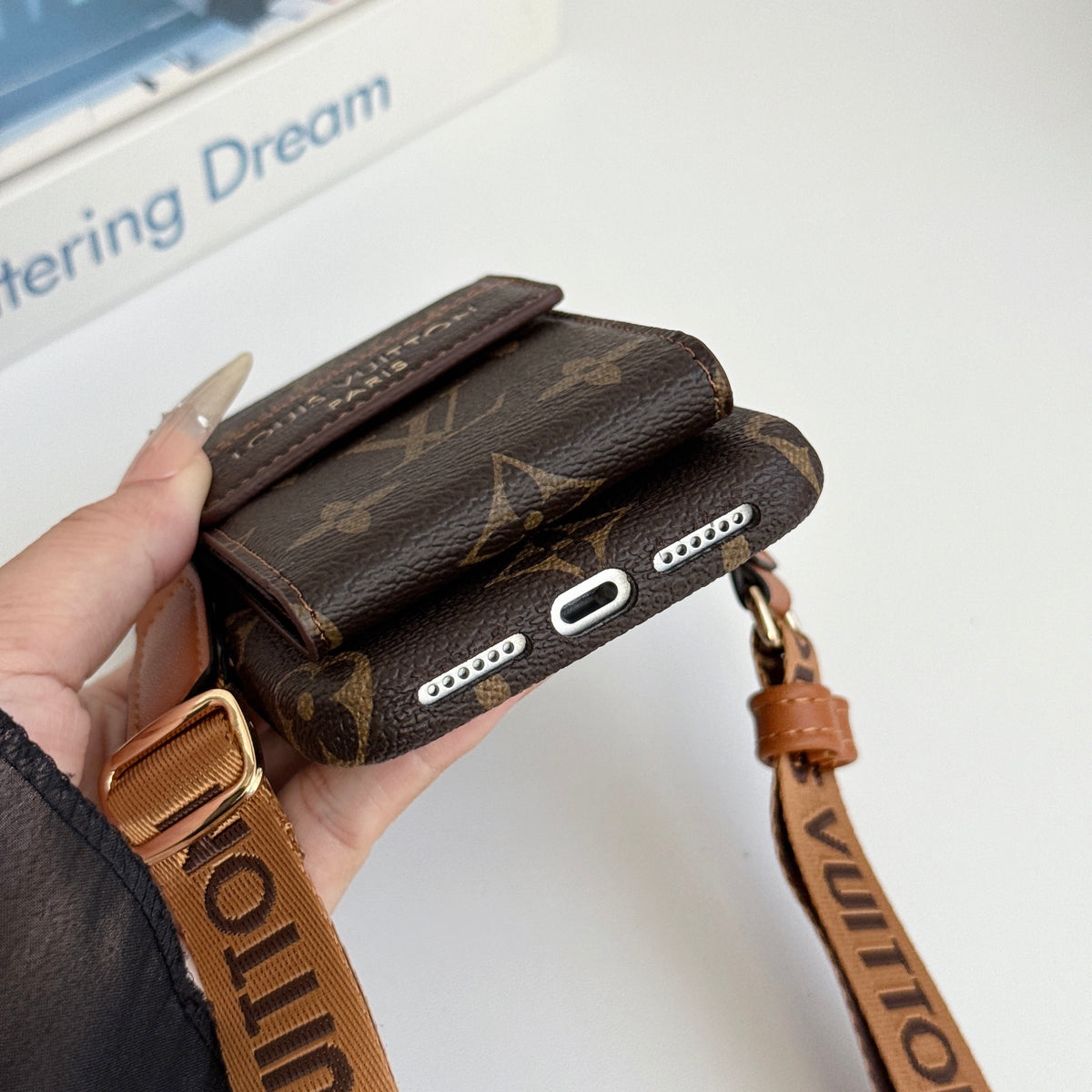 Classic Leather Monogram iPhone Case With Card Holder And Crossbody Strap For iPhone 17 Series-CYLV213