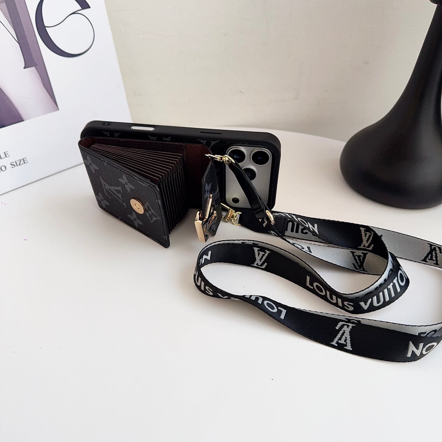 Classic Leather Monogram iPhone Case With Card Holder And Strap -CFK251126