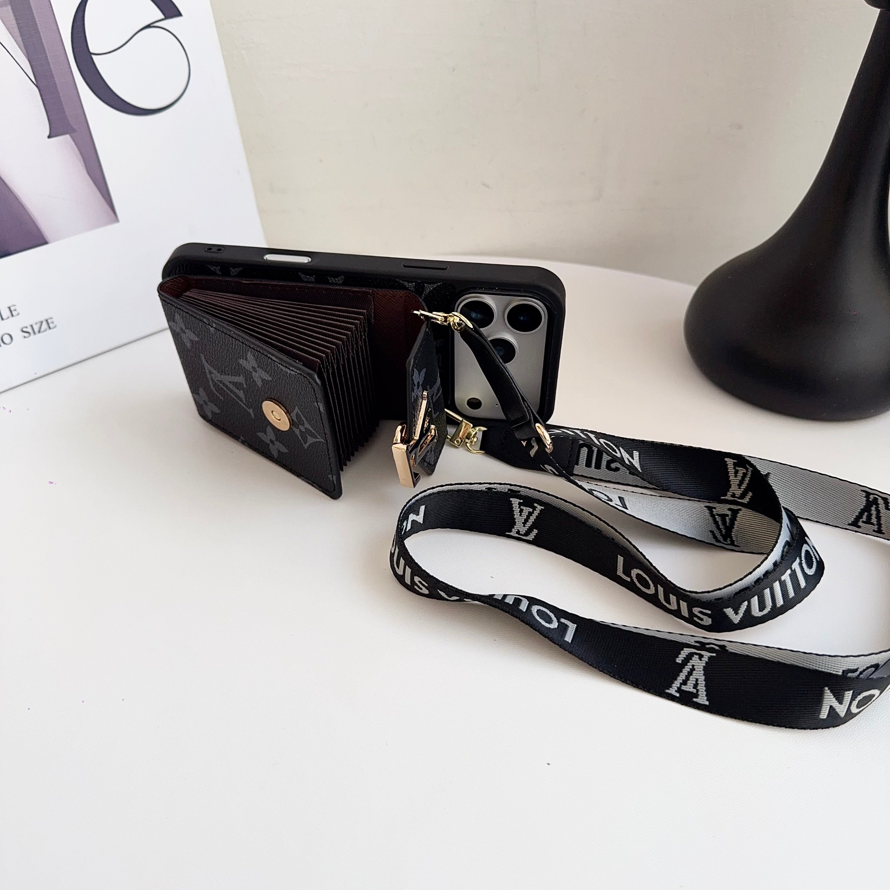Classic Leather Monogram iPhone Case With Card Holder And Strap -CFK251126