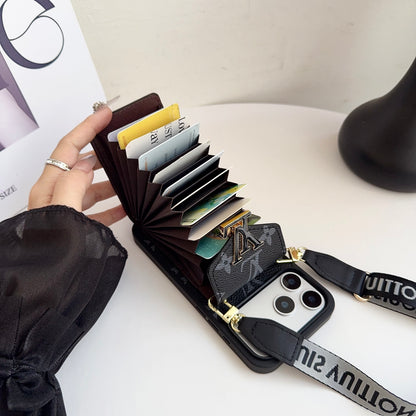 Classic Leather Monogram iPhone Case With Card Holder And Strap -CFK251126