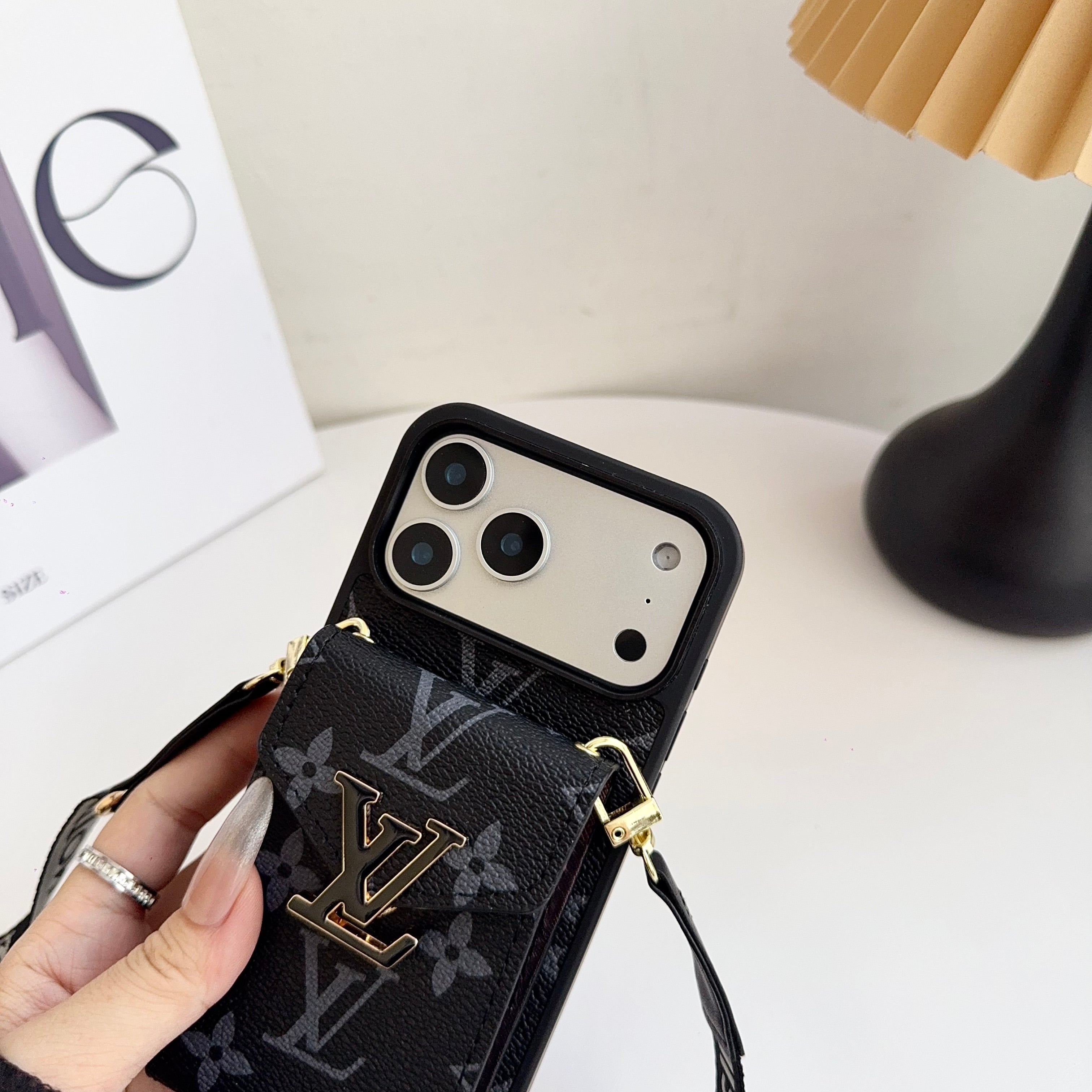 Classic Leather Monogram iPhone Case With Card Holder And Strap -CFK251126