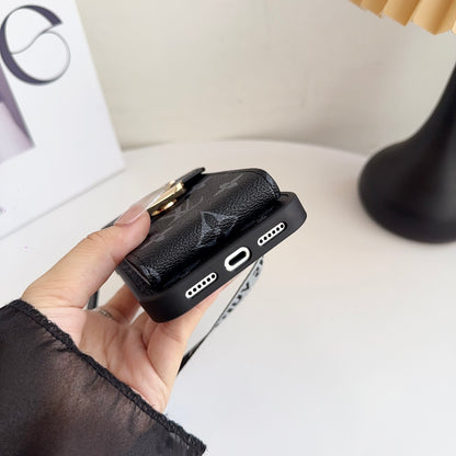 Classic Leather Monogram iPhone Case With Card Holder And Strap -CFK251126