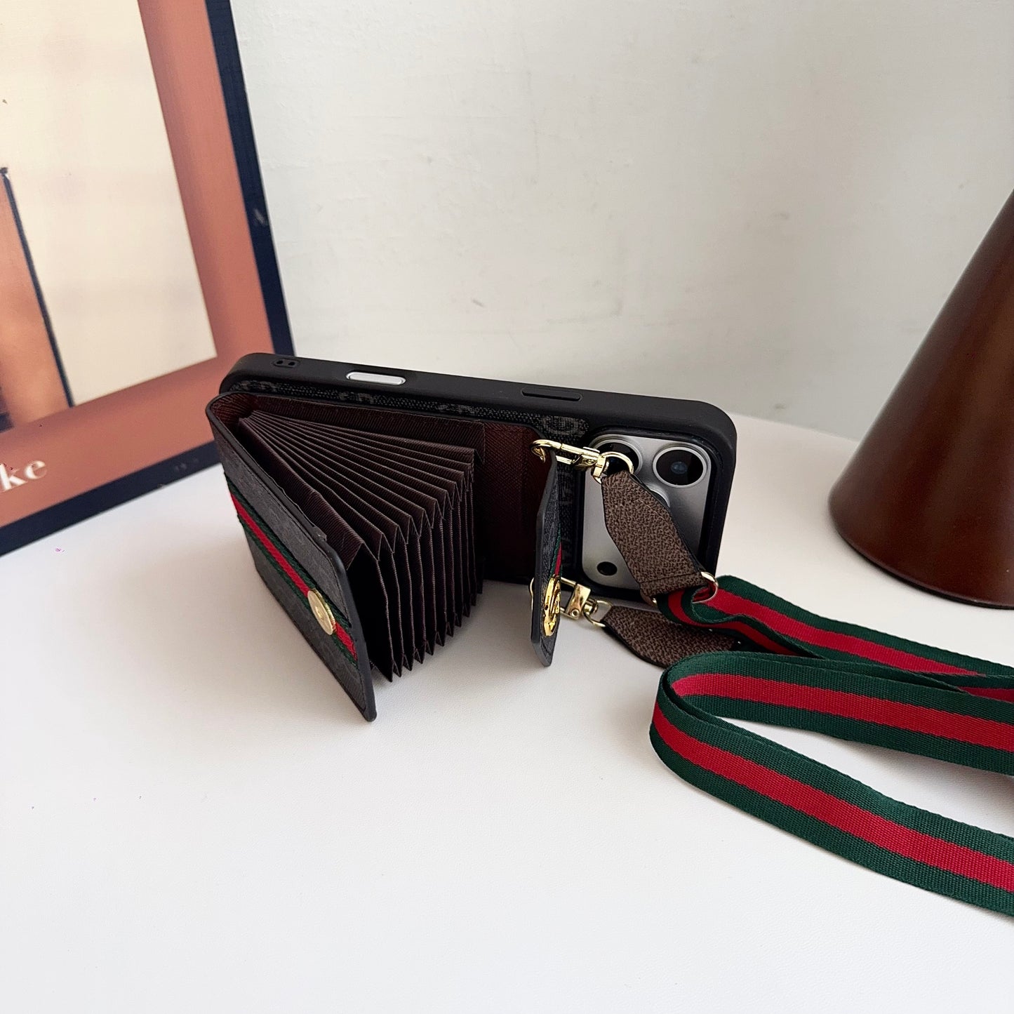 Classic Leather GG iPhone Case With Card Holder And Strap Black-CFK251106