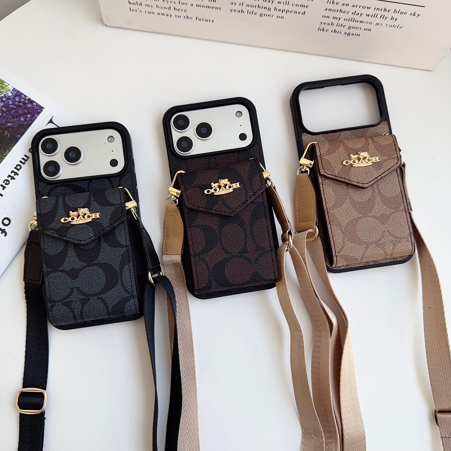 Leather CH iPhone Case With Card Holder And Strap-CFP251105