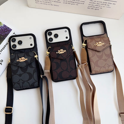 Leather CH iPhone Case With Card Holder And Strap-CFP251105