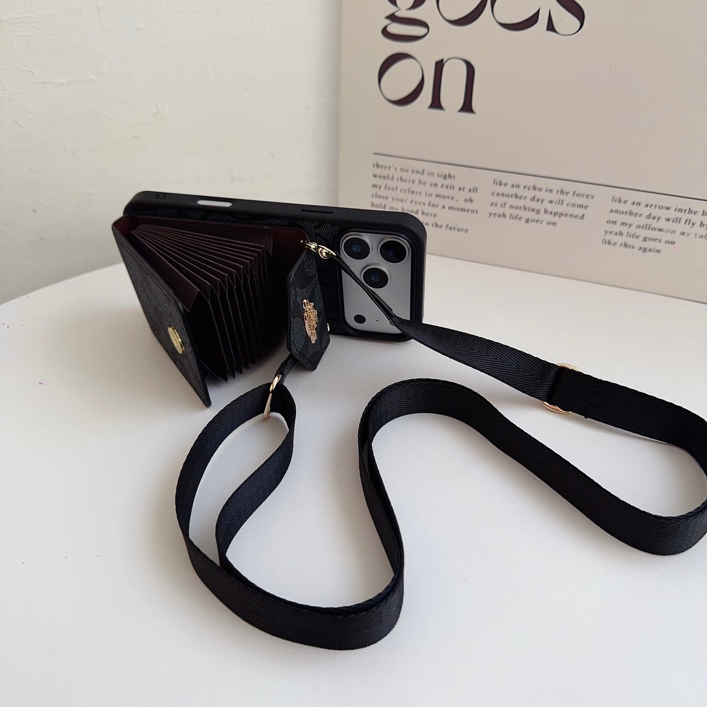 Leather CH iPhone Case With Card Holder And Strap-CFP251105