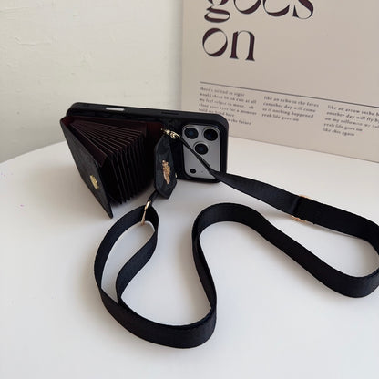 Leather CH iPhone Case With Card Holder And Strap-CFP251105