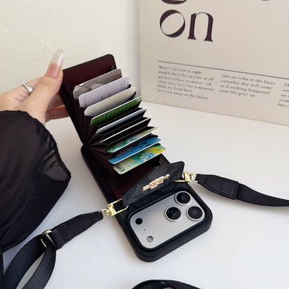 Leather CH iPhone Case With Card Holder And Strap-CFP251105