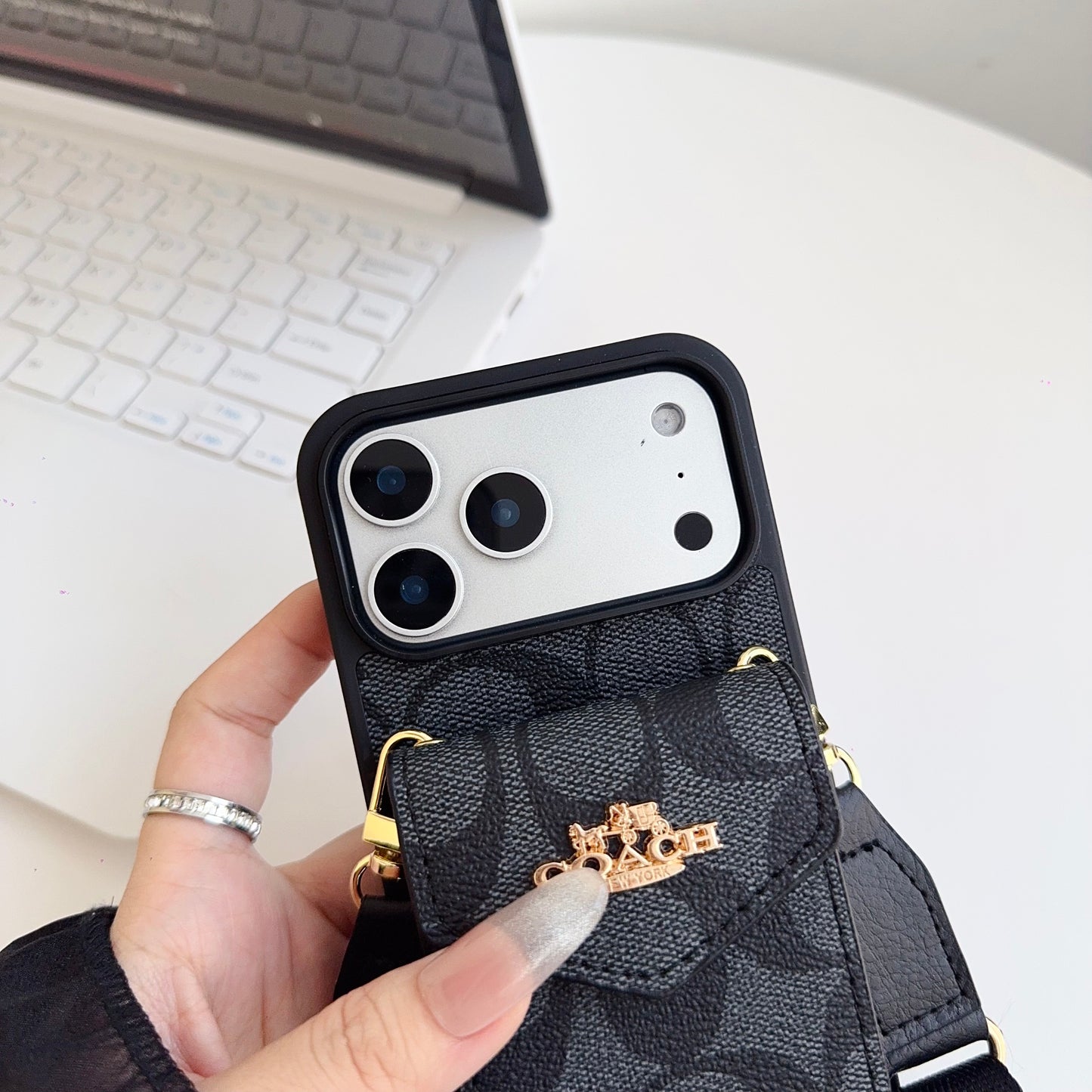 Leather CH iPhone Case With Card Holder And Strap-CFP251105