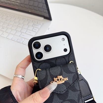 Leather CH iPhone Case With Card Holder And Strap-CFP251105