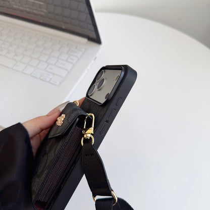 Leather CH iPhone Case With Card Holder And Strap-CFP251105