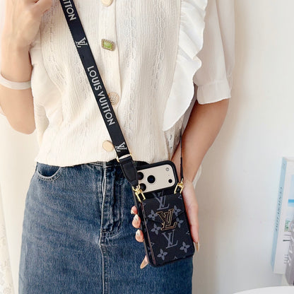 Classic Leather Monogram iPhone Case With Card Holder And Strap -CFK251126