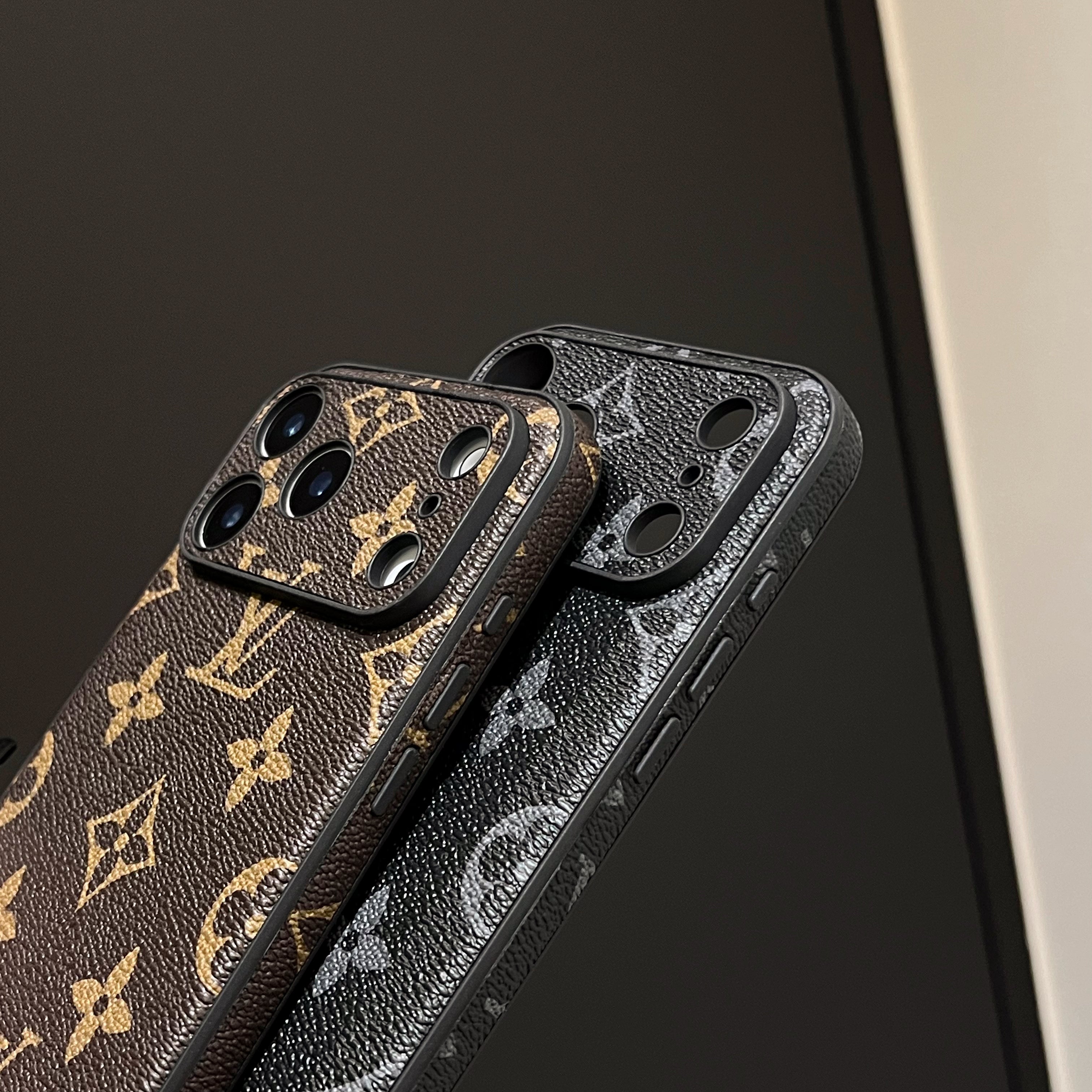Black Leather Monogram iPhone Case For iPhone 17 Series-CRK251450