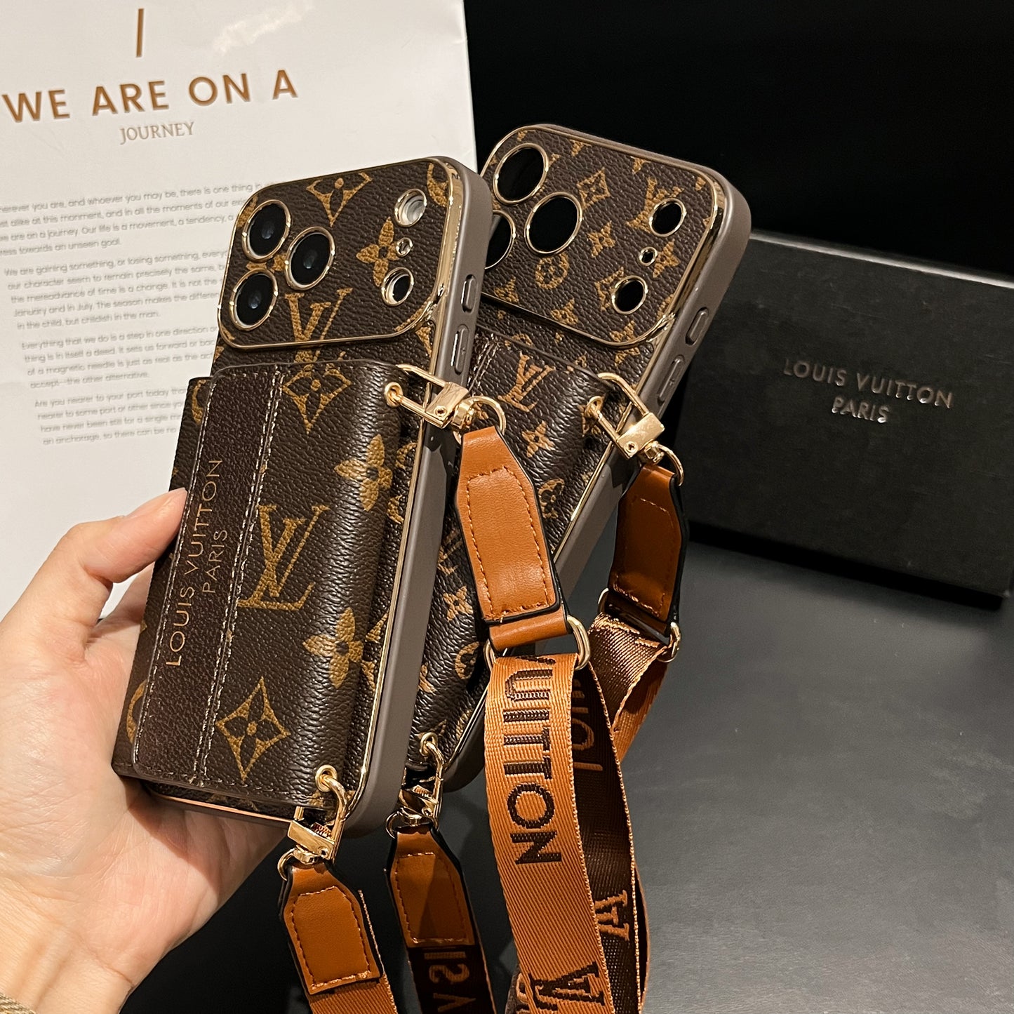 Classic Monogram iPhone Case With Card Holder And Strap For iPhone 17 Series-CYLV009