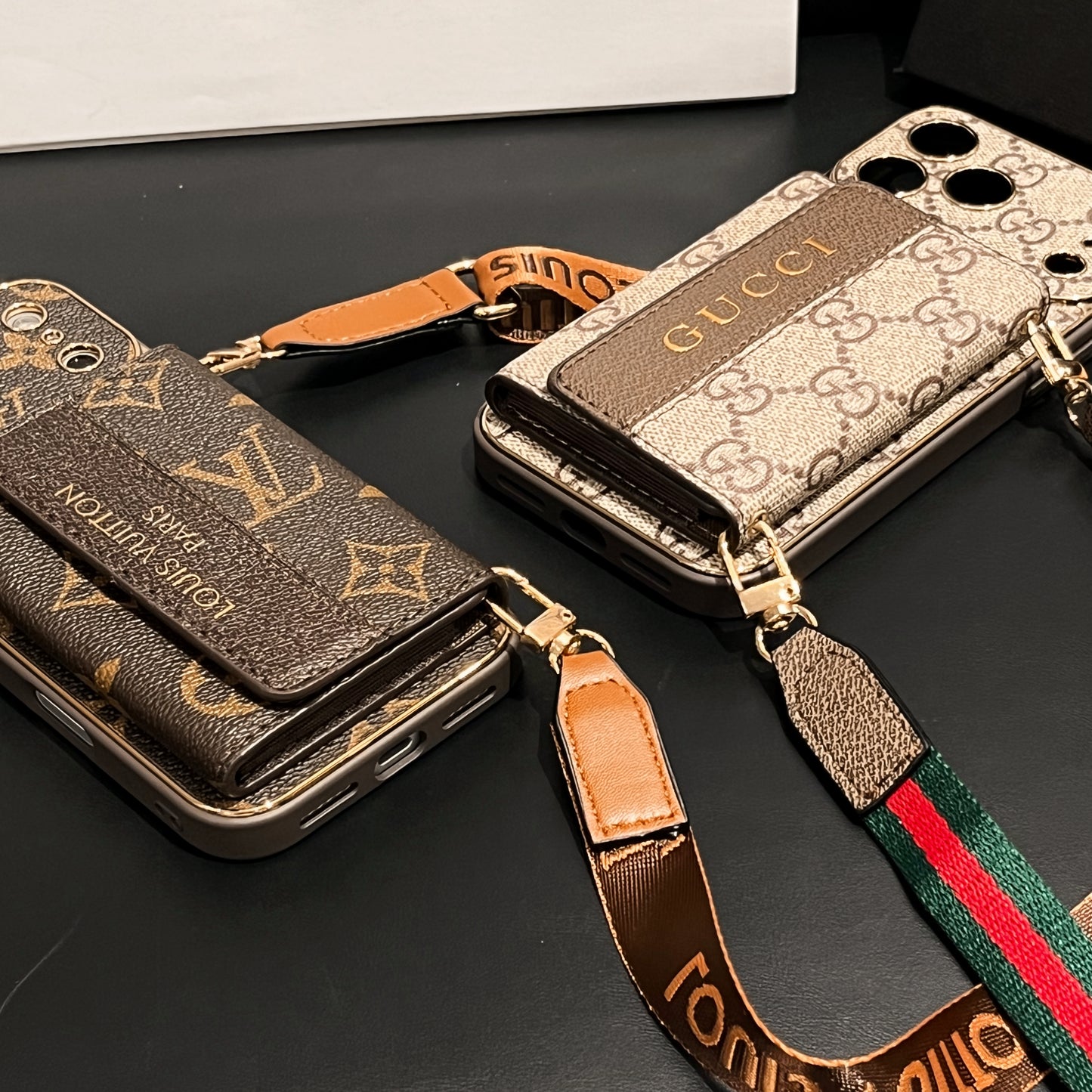 Refined GG iPhone Case With Wallet And Crossbody Strap For iPhone 17 Series-CYGG008