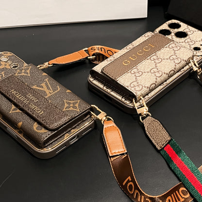 Refined GG iPhone Case With Wallet And Crossbody Strap For iPhone 17 Series-CYGG008