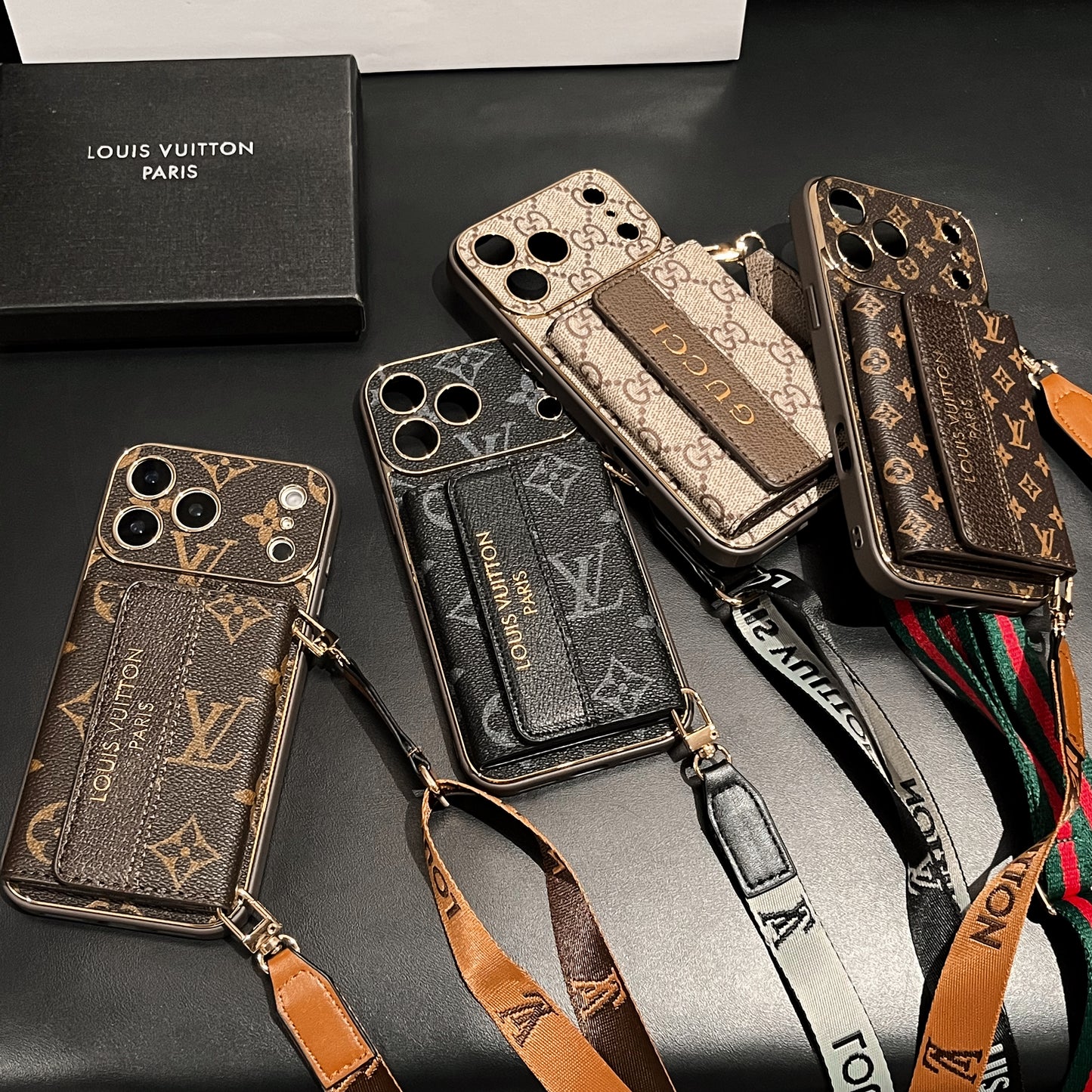 Refined GG iPhone Case With Wallet And Crossbody Strap For iPhone 17 Series-CYGG008