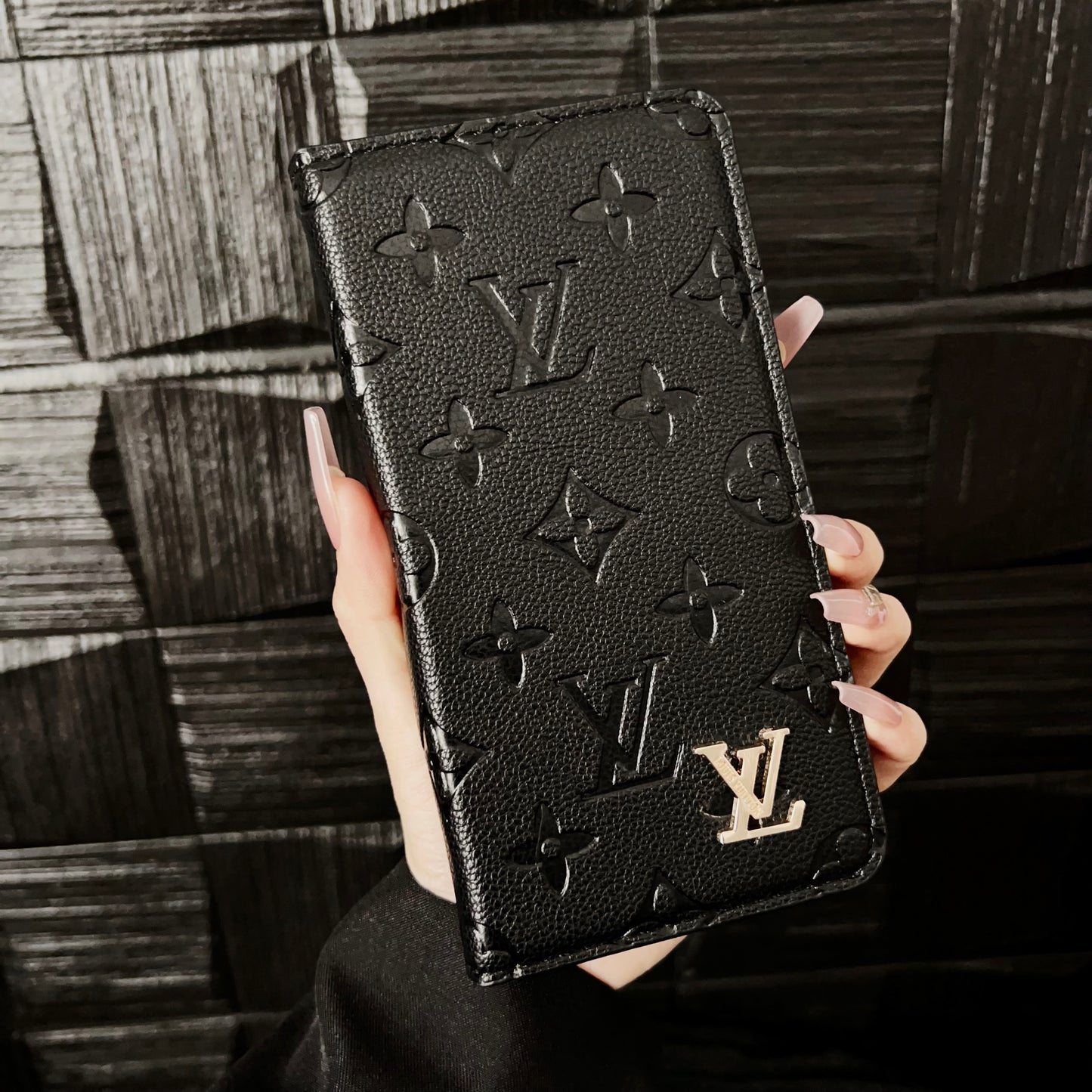 Luxury Leather Folio Monogram iPhone Case With Card Holder-CFHYL001