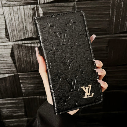 Luxury Leather Folio Monogram iPhone Case With Card Holder-CFHYL001