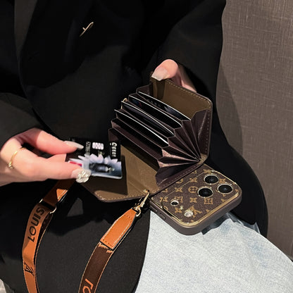 Refined GG iPhone Case With Wallet And Crossbody Strap For iPhone 17 Series-CYGG008