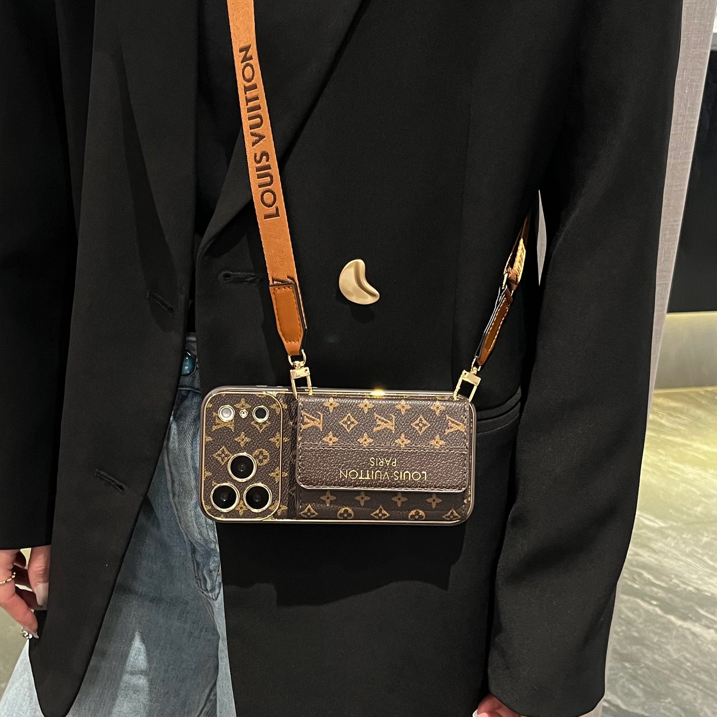 Classic Monogram iPhone Case With Card Holder And Strap For iPhone 17 Series-CYLV009