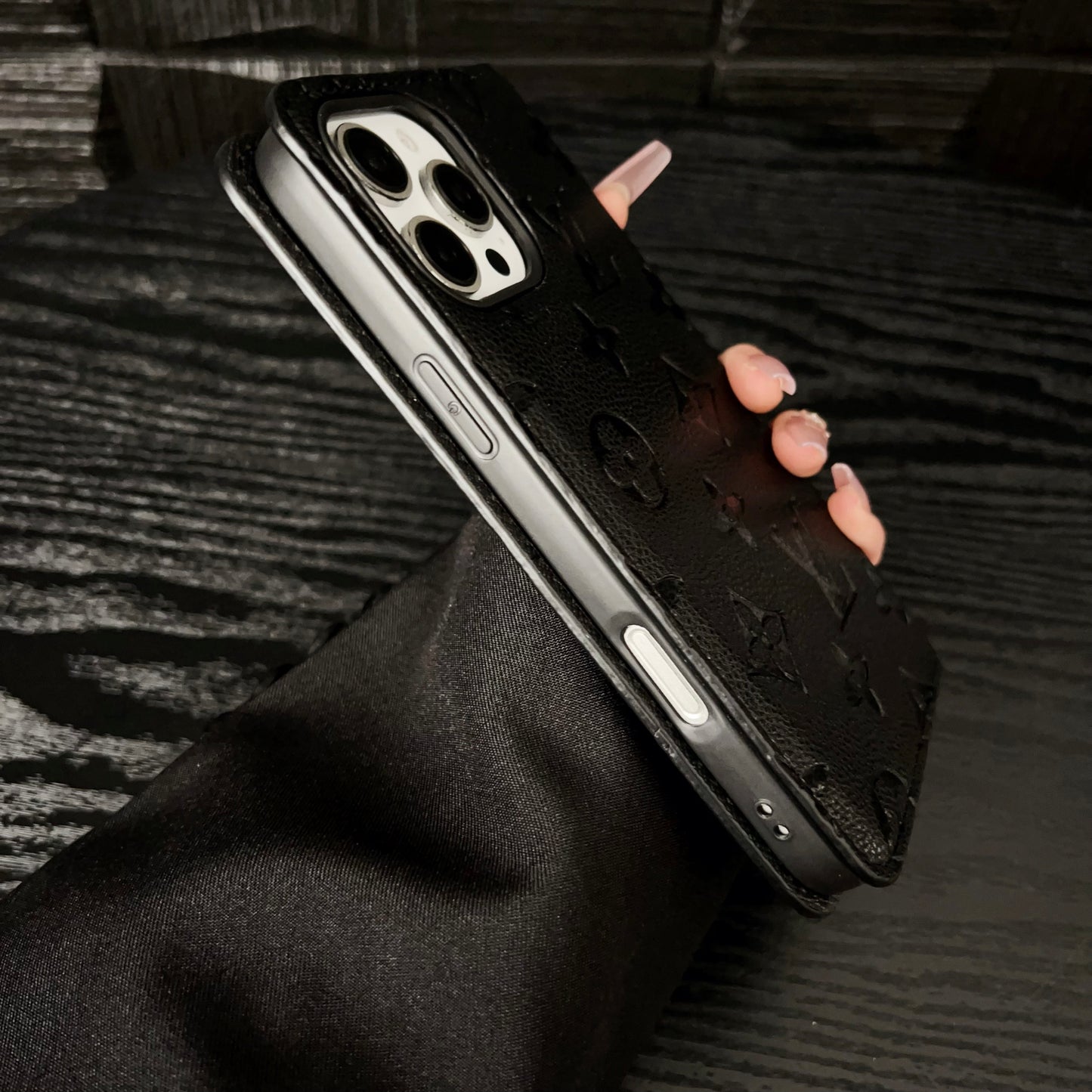 Luxury Leather Folio Monogram iPhone Case With Card Holder-CFHYL001