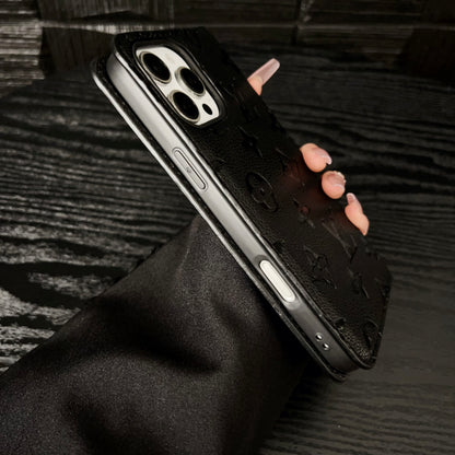 Luxury Leather Folio Monogram iPhone Case With Card Holder-CFHYL001