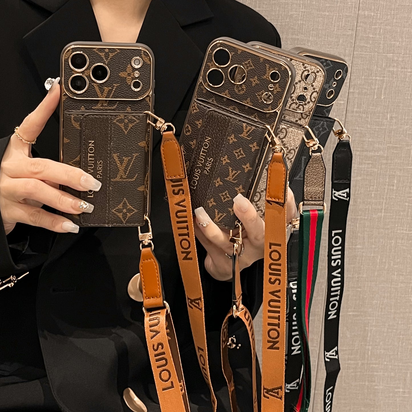 Classic Monogram iPhone Case With Card Holder And Strap For iPhone 17 Series-CYLV009