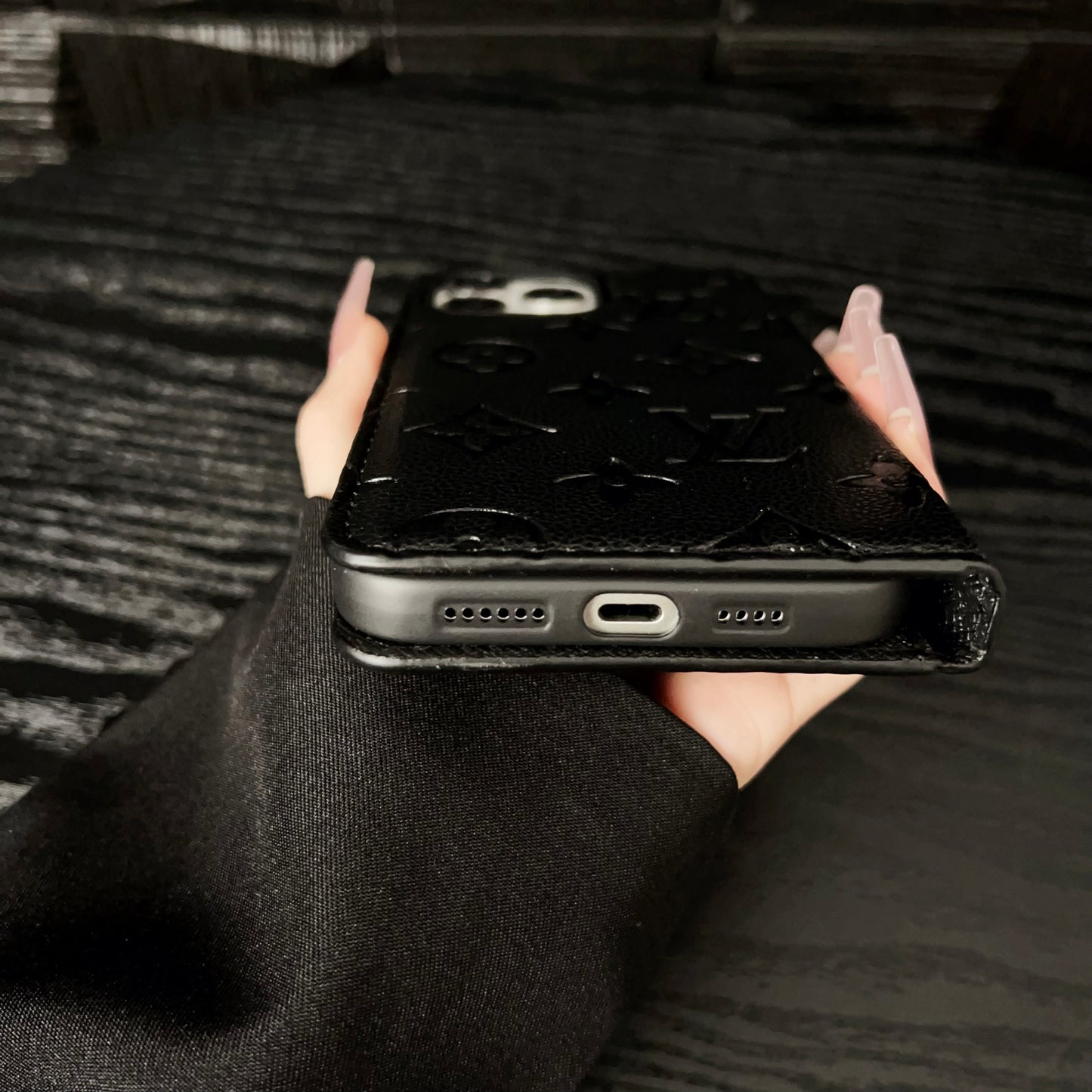 Luxury Leather Folio Monogram iPhone Case With Card Holder-CFHYL001