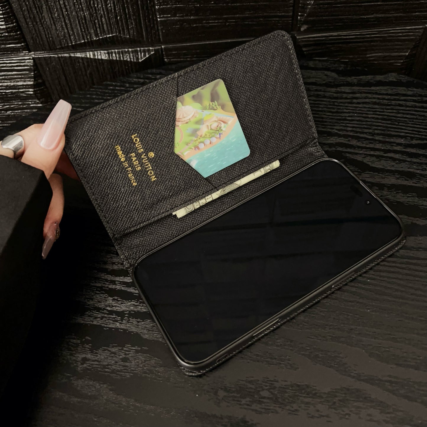 Luxury Leather Folio Monogram iPhone Case With Card Holder-CFHYL001