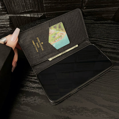 Luxury Leather Folio Monogram iPhone Case With Card Holder-CFHYL001