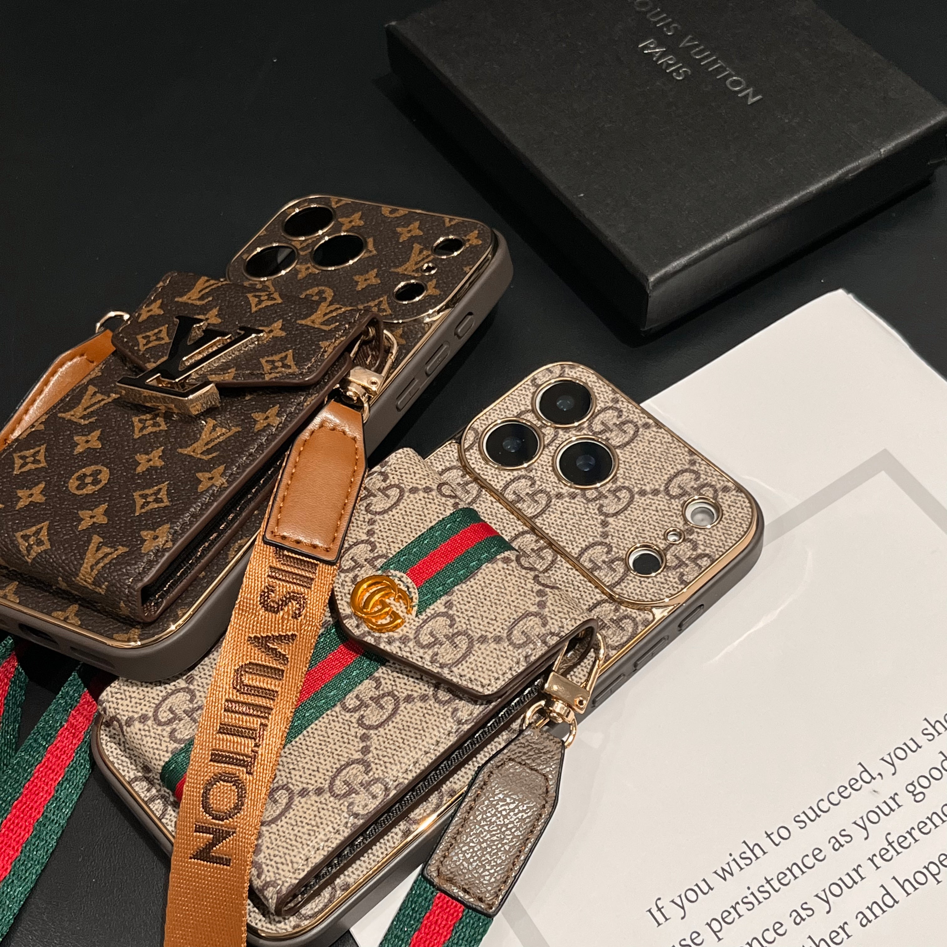 Premium  Leather GG iPhone Case With Card Wallet And Crossbody Strap For iPhone 17 Series-CYGG144