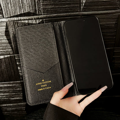 Luxury Leather Folio Monogram iPhone Case With Card Holder-CFHYL001