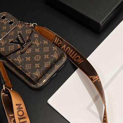 Leather Monogram iPhone Case With Card Holder And Strap For iPhone 17 Series-CYLV004