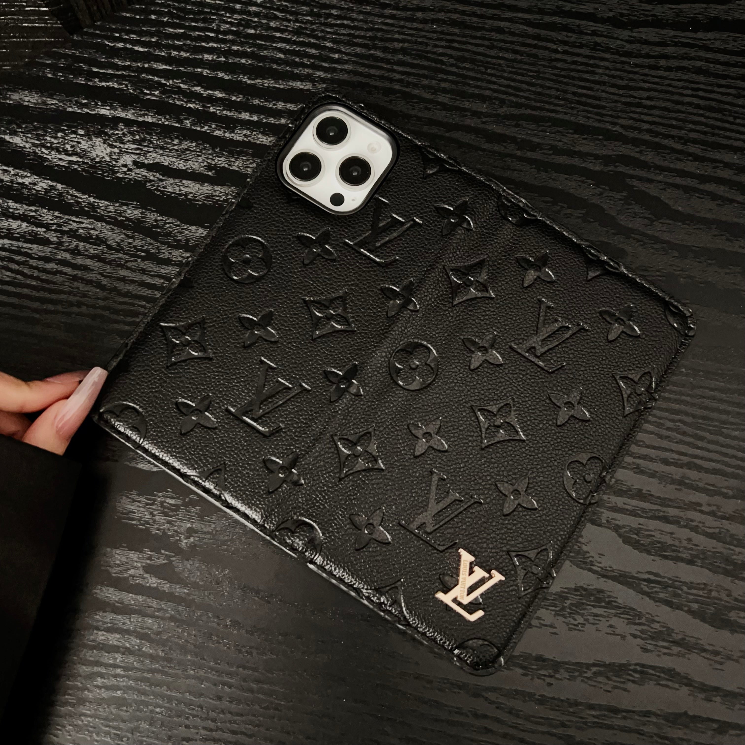 Luxury Leather Folio Monogram iPhone Case With Card Holder-CFHYL001