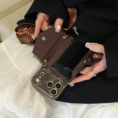 Luxury Monogram iPhone Case With Card Holder And Strap For iPhone 17 Series-CYLV002