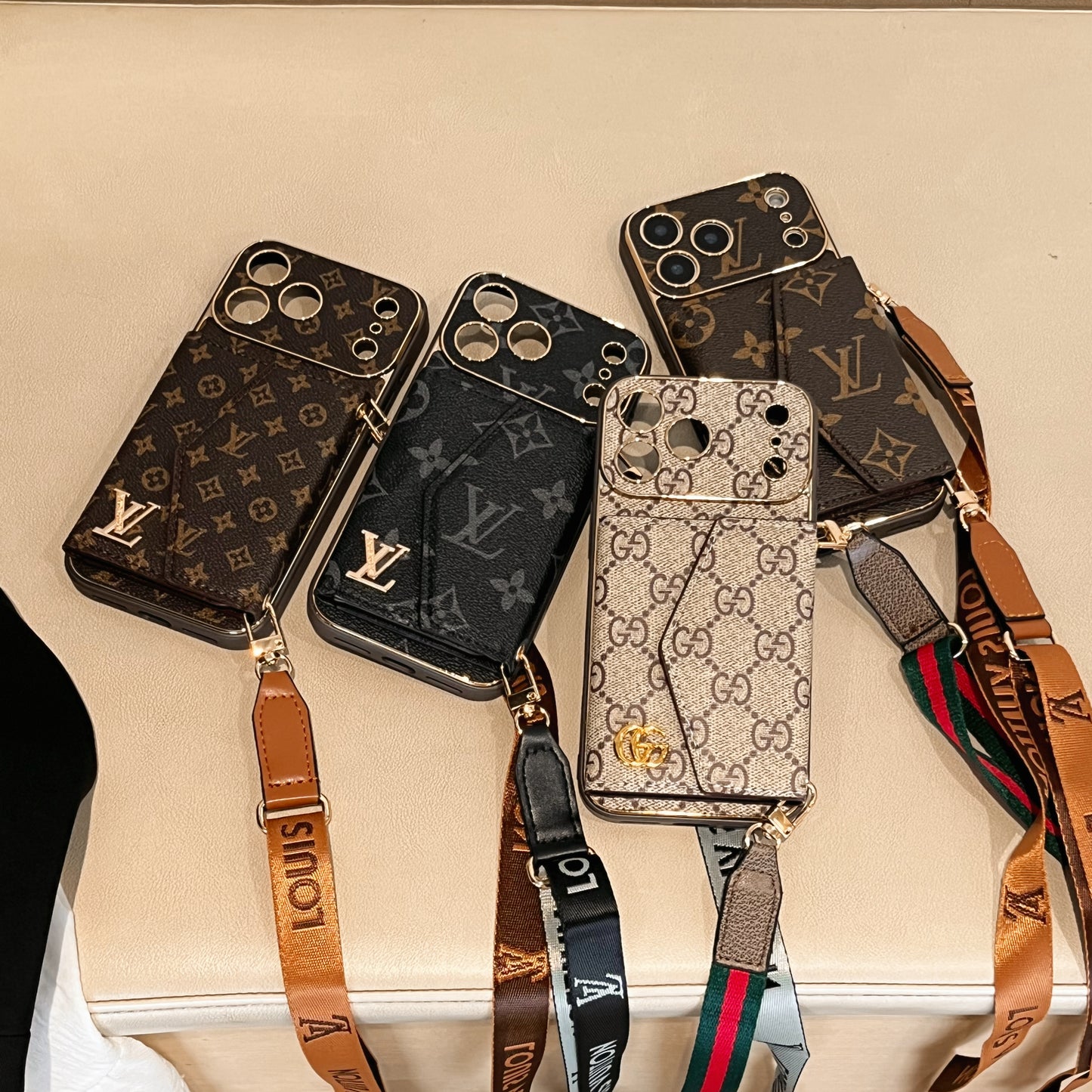 Stylish GG iPhone Case With Wallet And Crossbody Strap For iPhone 17 Series-CYGG001