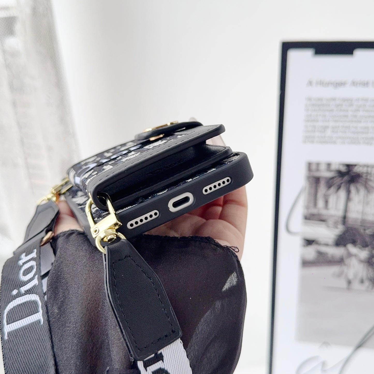 Classic Leather CD iPhone Case With Wallet And Crossbody Strap-CFK251405