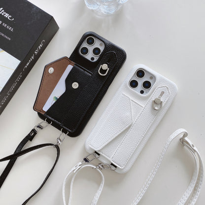 Leather iPhone Case With Card Holder And Strap