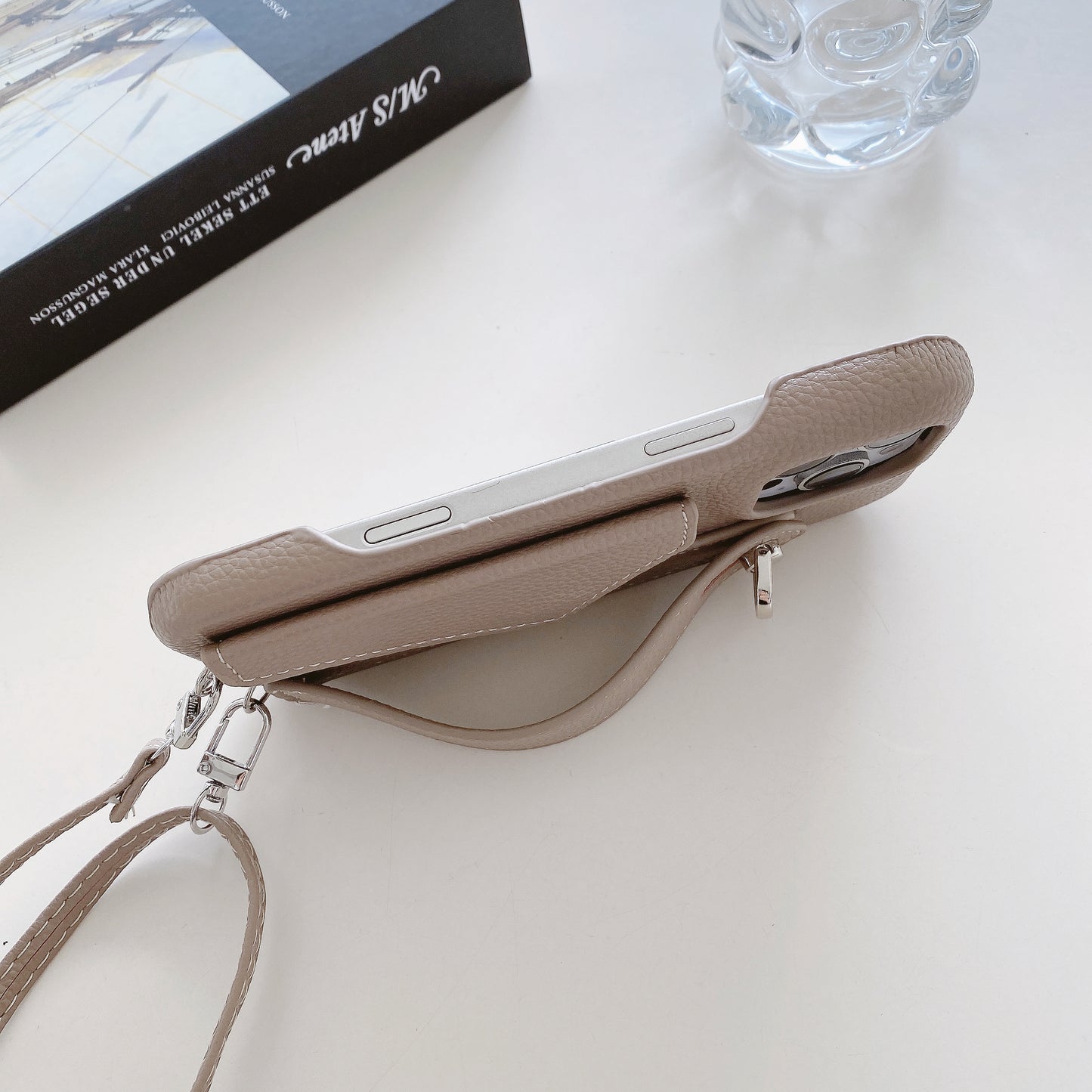 Leather iPhone Case With Card Holder And Strap