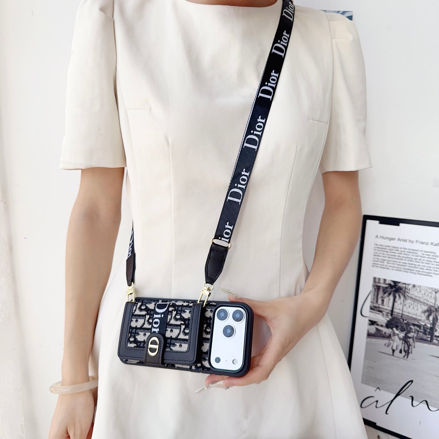 Classic Leather CD iPhone Case With Wallet And Crossbody Strap-CFK251405