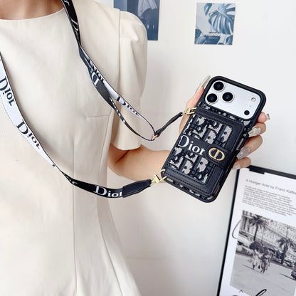 Classic Leather CD iPhone Case With Wallet And Crossbody Strap-CFK251405