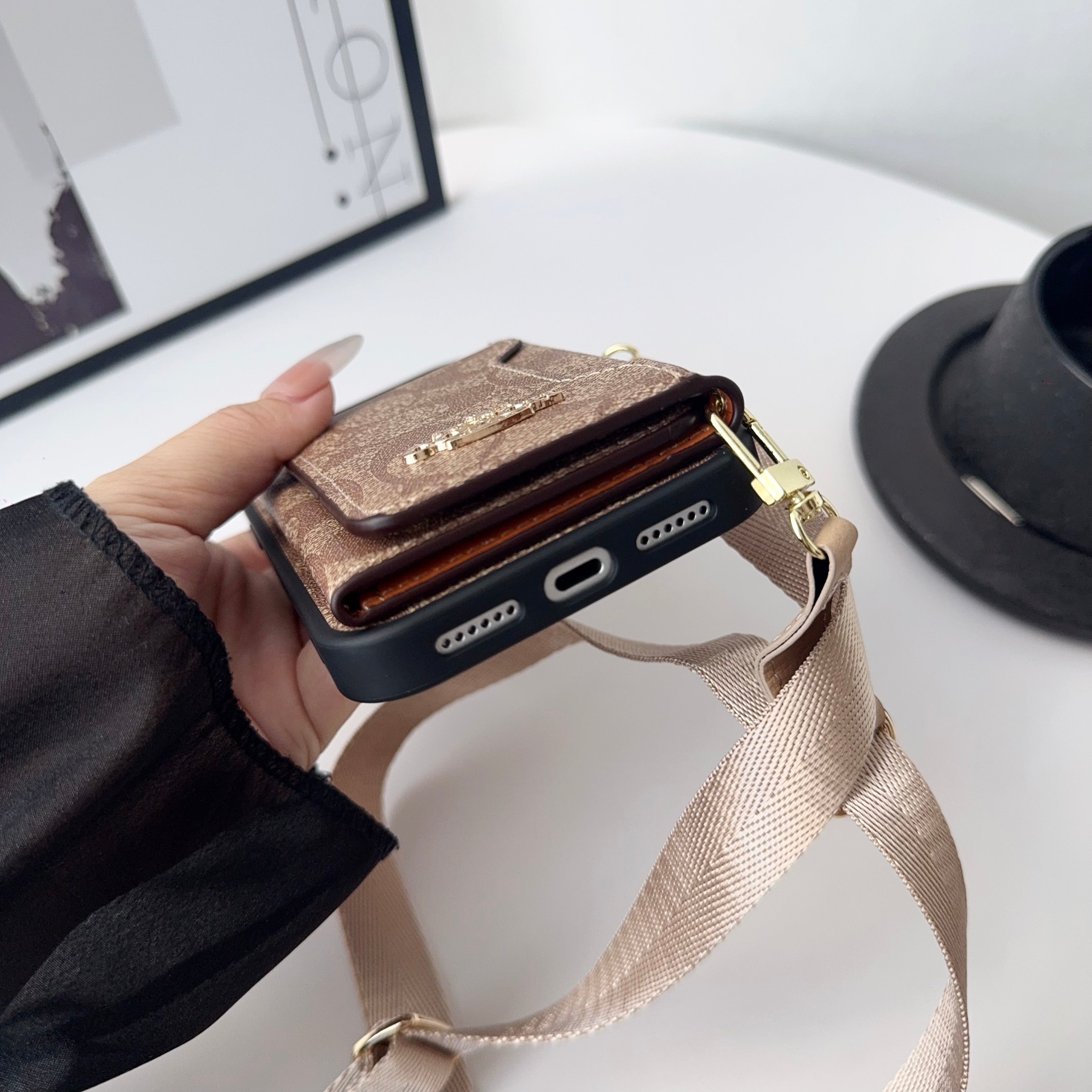 Leather CH iPhone Case With Wallet And Crossbody Strap-CFK251106