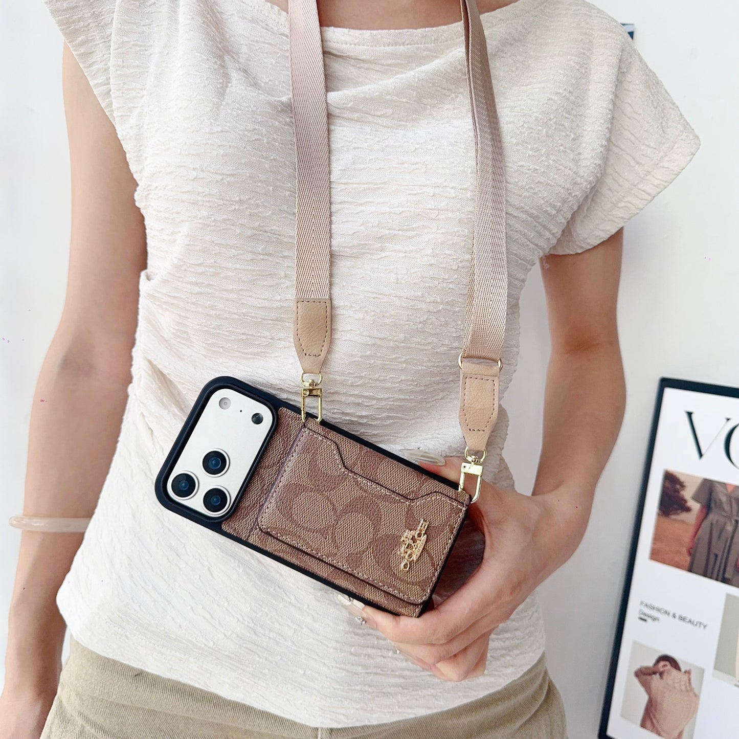 Leather CH iPhone Case With Wallet And Crossbody Strap-CFK251106