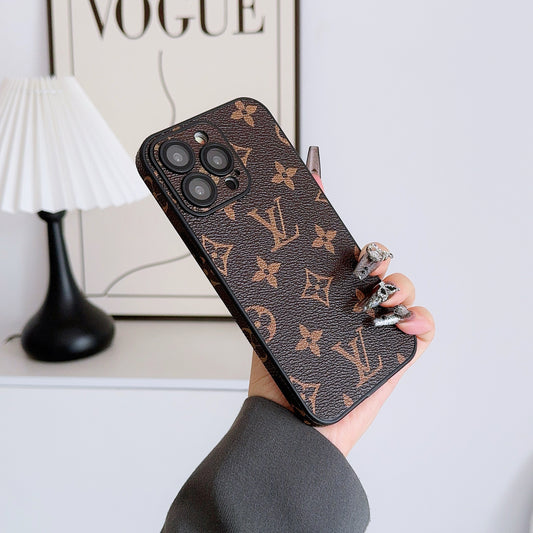Leather Monogram iPhone Case With Lens Protection Big Printing -CEK251736