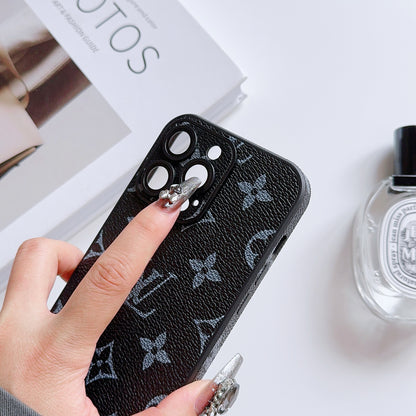 Leather Monogram iPhone Case With Lens Protection Black Printing -CEK251736