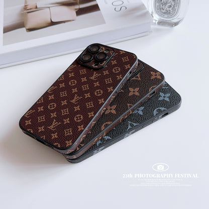 Leather Monogram iPhone Case With Lens Protection Black Printing -CEK251736