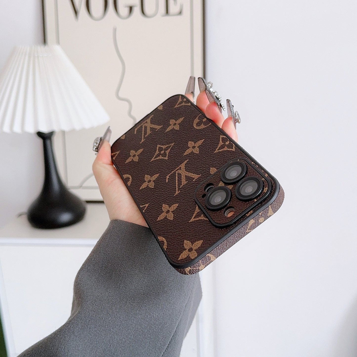 Leather Monogram iPhone Case With Lens Protection Big Printing -CEK251736