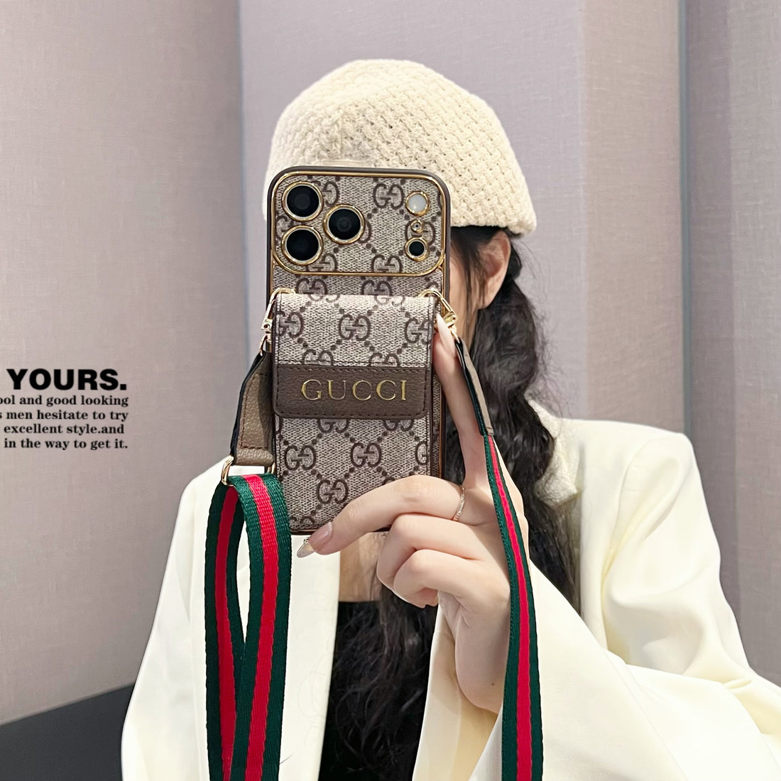 Premium  Leather GG iPhone Case With Card Wallet And Crossbody Strap For iPhone 17 Series-CYGG147