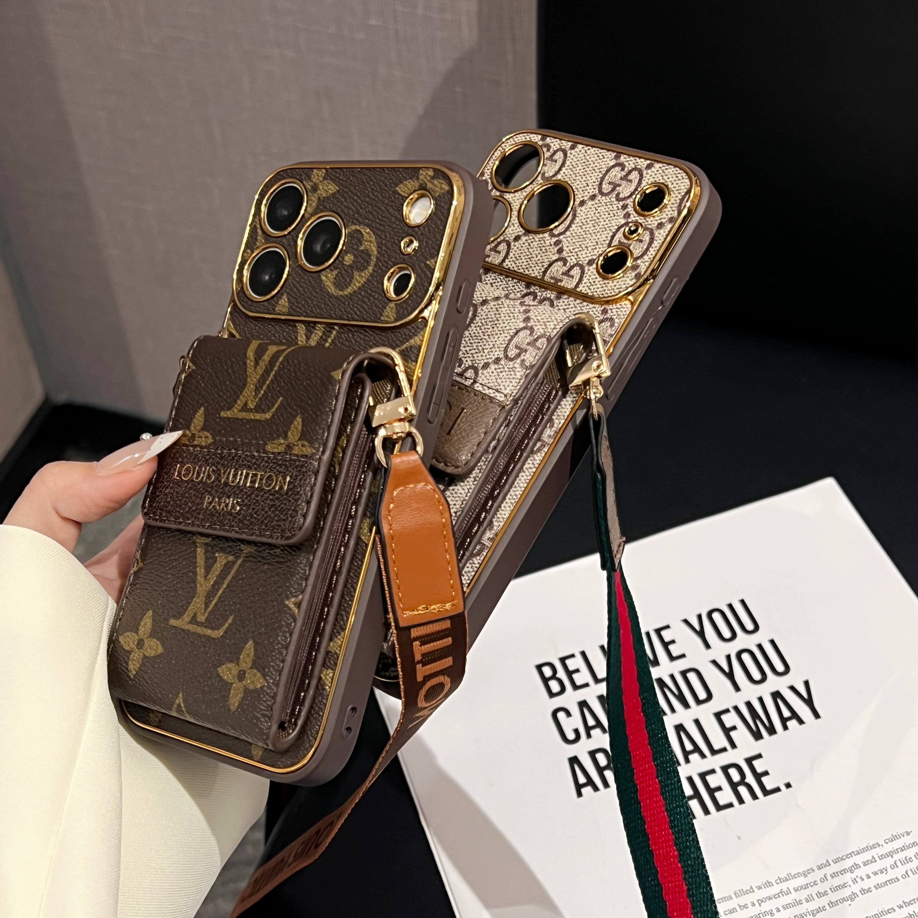 Leather  Monogram iPhone Case With Wallet And Crossbody Strap For iPhone 17 Series-CYLV148